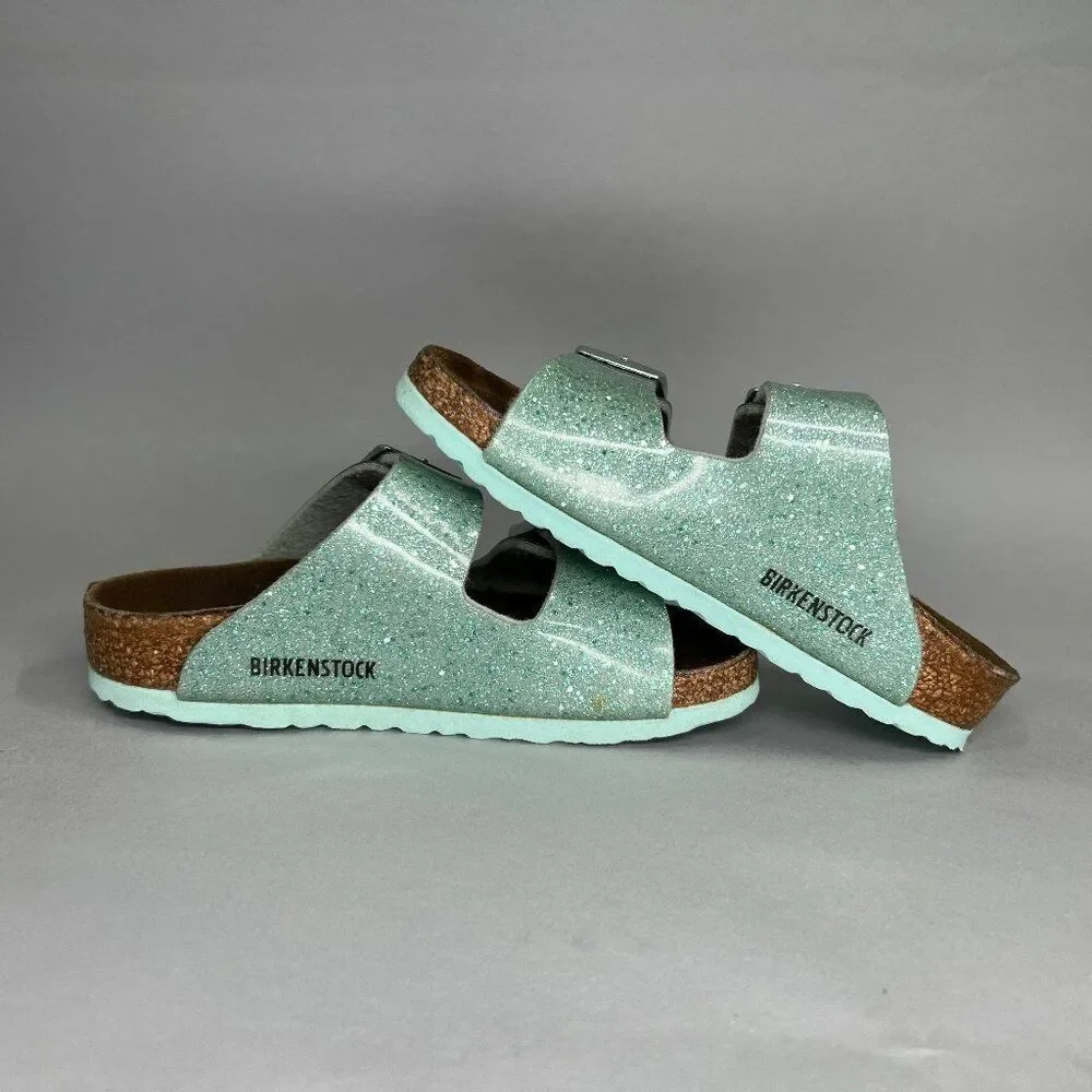 Birkenstock Arizona Sandals Little Girls Size 8.5 Sparkly Turquoise Buckle Slide